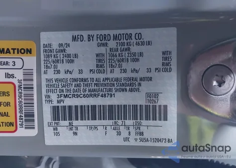 2024 Ford Bronco Sport Outer Banks z USA, uszkodzony, nr VIN 3FMCR9C60RRF48791